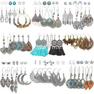 Vintage Silver Drop Dangle Earrings Set for Women